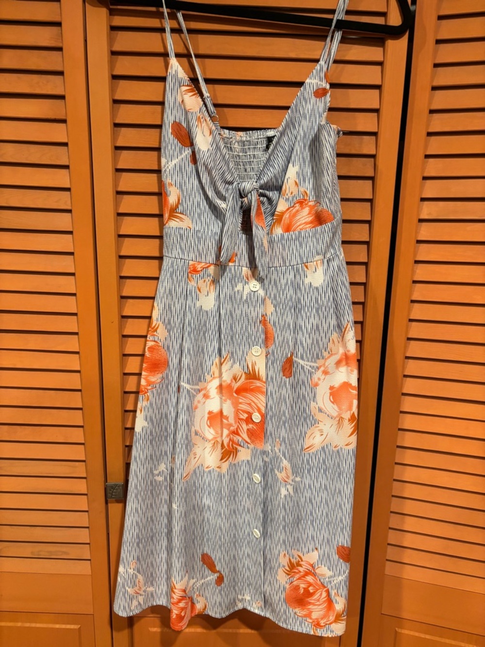 Spaghetti-Strap Midi Dress with Orange Floral Print